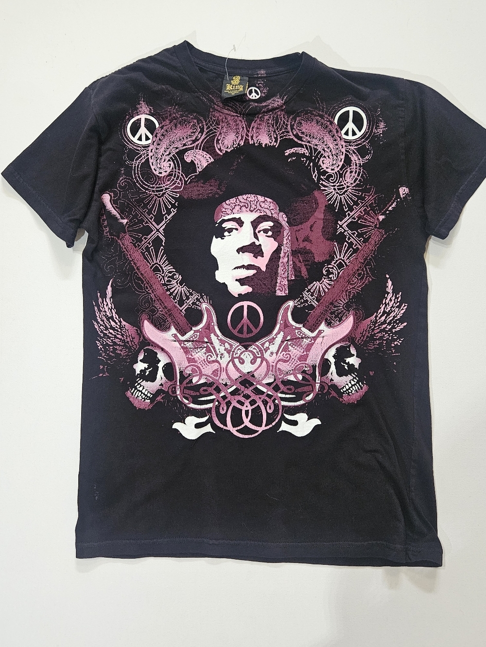 King Vintage Y2K Jimmy Hendrix T-Shirt Young Mens Medium Pink Black Retro Tee‎
